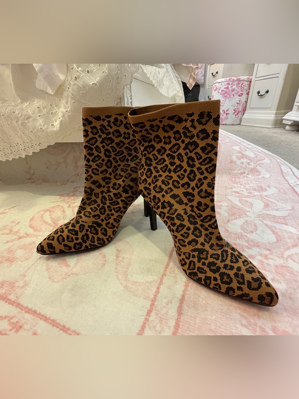 MIA Leopard Print Pointed Toe Women's Ankle Boots - Brown/Black - Size 8W